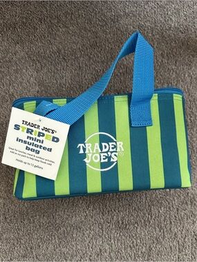 NWT Trader Joe's Striped Mini Insulated Bag - Blue & Lime Green